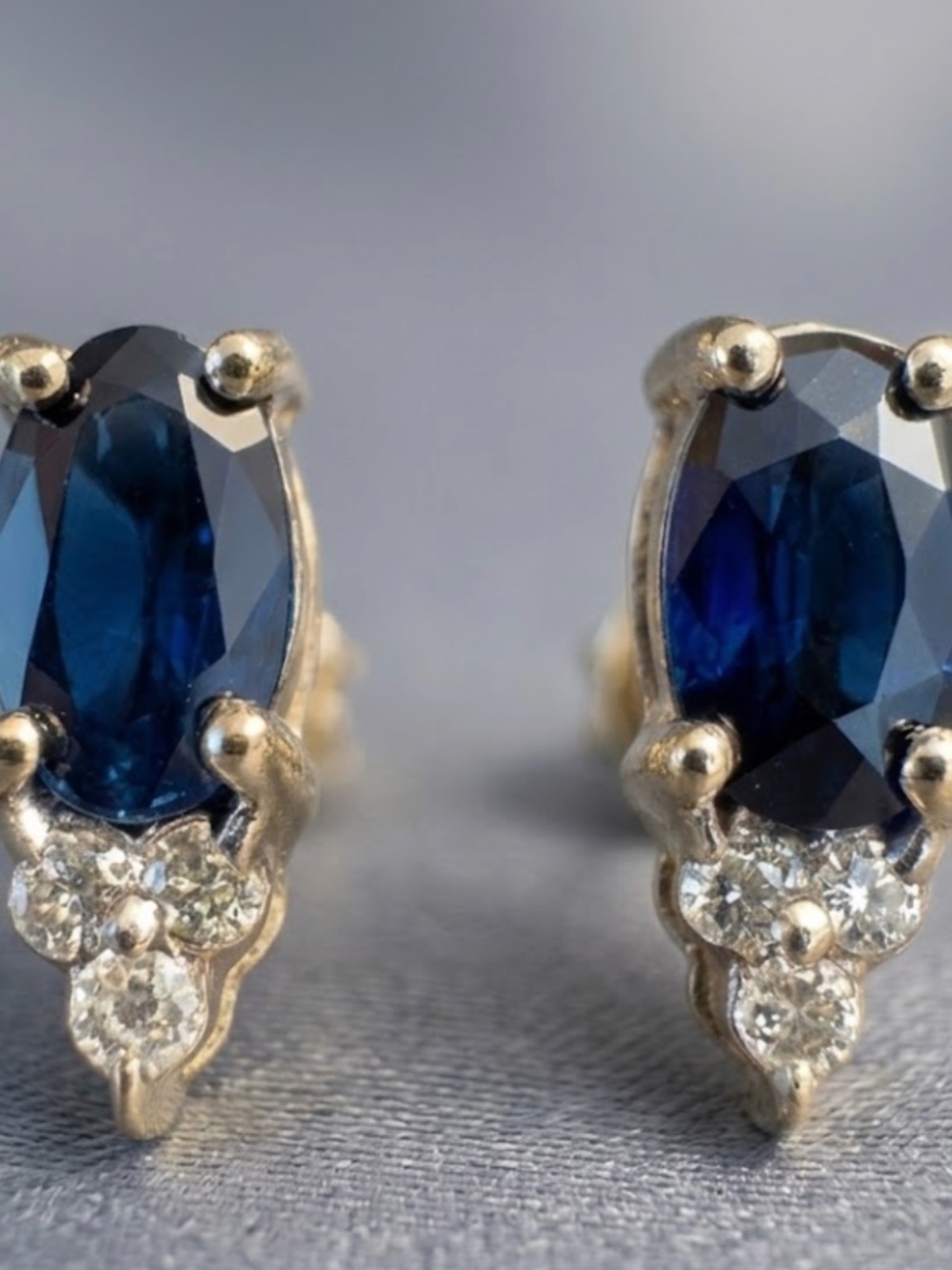 Genuine Sapphire & Diamond Earrings 10K Yellow Gold - Grade A - Valued at $590